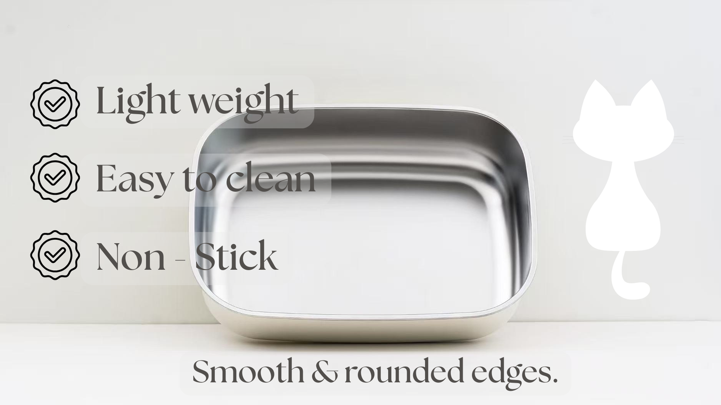 Stainless Steel Cat Litter Box with Scoop - 23.6'' x 17'' x 7'' Non-Stick Large Metal Indoor Litter Pan, Non-Slip, Rust Proof & Easy to Clean