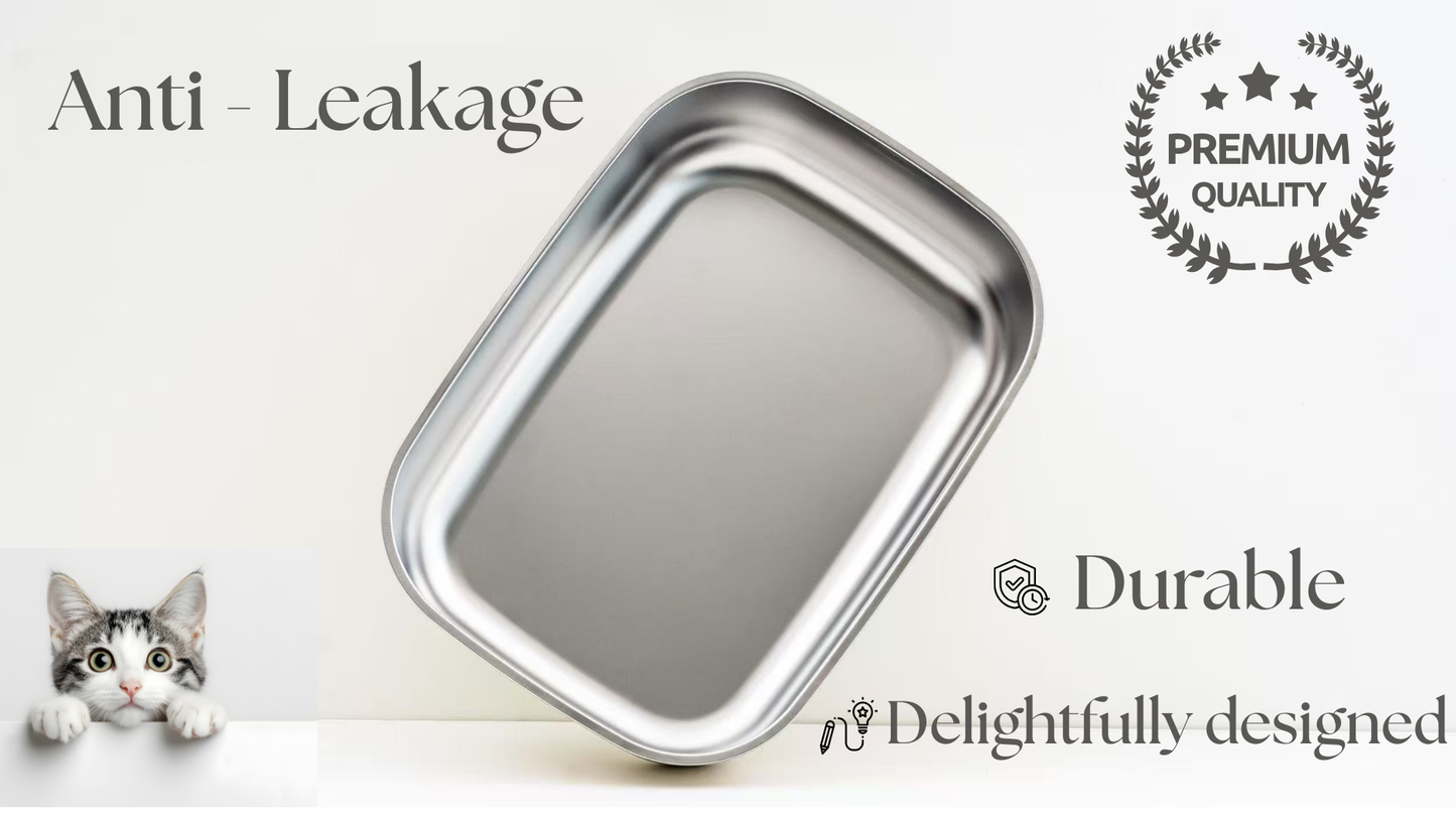 Stainless Steel Cat Litter Box with Scoop - 23.6'' x 17'' x 7'' Non-Stick Large Metal Indoor Litter Pan, Non-Slip, Rust Proof & Easy to Clean