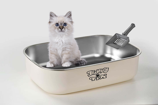 Stainless Steel Cat Litter Box with Scoop - 23.6'' x 17'' x 7'' Non-Stick Large Metal Indoor Litter Pan, Non-Slip, Rust Proof & Easy to Clean